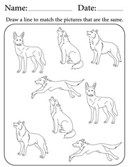 Wolf Puzzle. Printable Activity Page for Kids. Educational Resources for School for Kids. Kids Activity Worksheet. Match Similar Shapes
