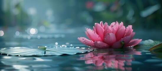 Pink flower floating on water