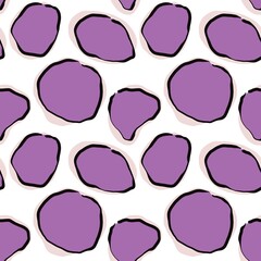 Seamless abstract geometric pattern. Purple, black, pink, white. Lines, stains, ovals. Digital brush strokes background. Design for textile fabrics, wrapping paper, background, wallpaper, cover.