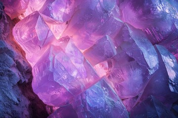 A cluster of purple crystals arranged closely together, showcasing their vibrant hues and unique formations