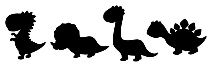 Set of silhouettes and stamps of small dinosaurs.Vector graphics.