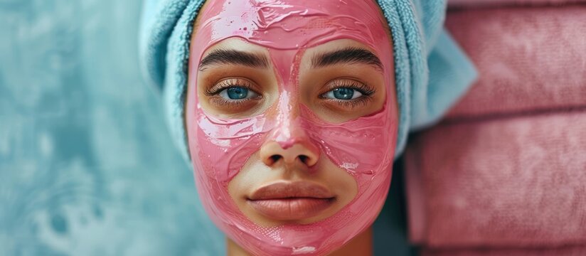 Young woman wearing pink face mask - Powered by Adobe