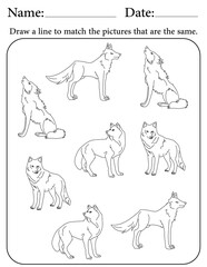 Wolf Puzzle. Printable Activity Page for Kids. Educational Resources for School for Kids. Kids Activity Worksheet. Match Similar Shapes