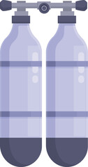 Flat design icon of two connected scuba tanks for diving, isolated on white background