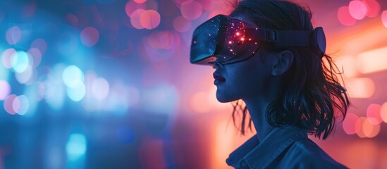 Woman engaged with virtual glasses