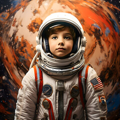 Kid Astronaut Space Suit Inside School Classroom Hopeful Aspiring Future Career Job Occupation Concept abstract planet art background