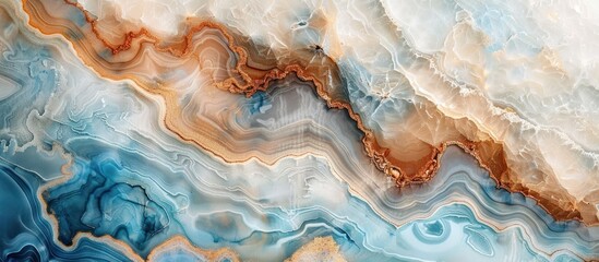 Abstract painting in blue, brown, and white