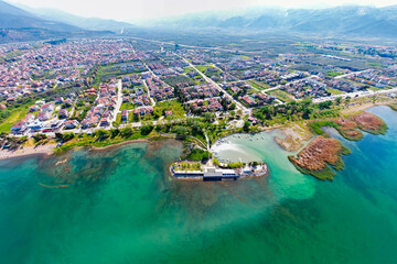 Iznik Lake in Bursa, Turkey. Iznik is beautiful town of Bursa City. Drone shot.