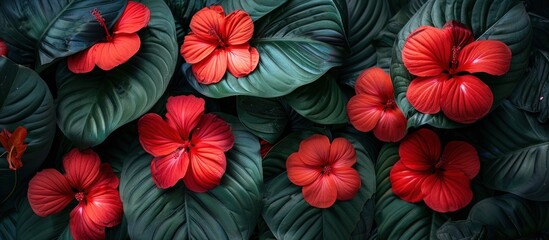 Cluster of red flowers in green foliage
