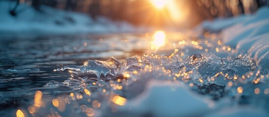 Sunlit water close up