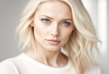 Fototapeta premium Portrait of blond hair and white skin beautiful women, skin care ad, isolated white background 