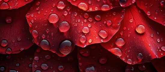 Vibrant red rose petals with fresh water droplets