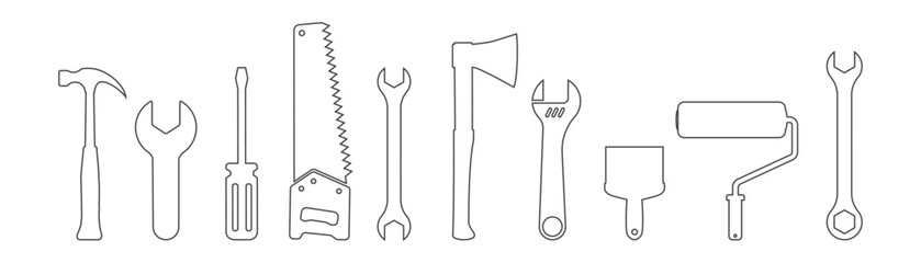 set of tools icons on white background