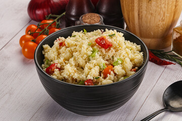 Vegan cuisine couscous with vegetables