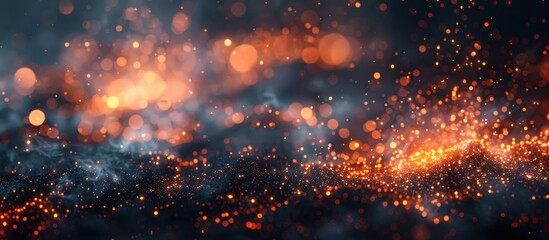 Blurry glowing particles resembling burning embers in dark night