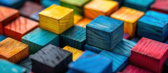 Colorful wooden blocks close up view
