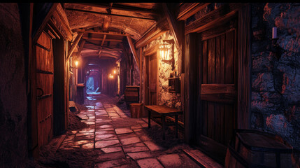 Mysterious dark dungeon Abandoned city halloween night scene