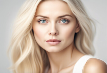 Fototapeta premium Portrait of blond hair and white skin beautiful women, skin care ad, isolated white background 