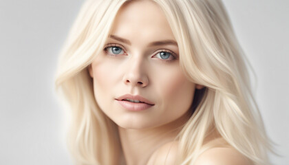 Fototapeta premium Portrait of blond hair and white skin beautiful women, skin care ad, isolated white background 