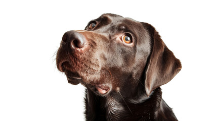 Dog looking at its owner, isolated