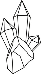 Crystals, druses with faceted stones - vector linear image for logo, pictogram or coloring. Outline. Crystals, magic of stones - drawing for coloring book