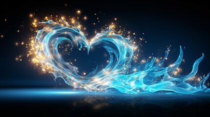 Glowing wave pattern in blue symbolizes human heart vitality
