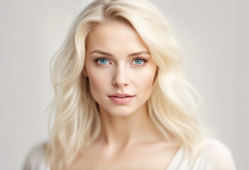 Naklejka premium Portrait of blond hair and white skin beautiful women, skin care ad, isolated white background 