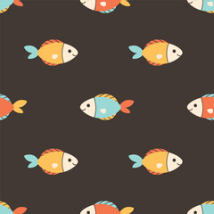 Seamless pattern with cute fishes. Sea animals. Ocean fauna. Vector illustration in flat style