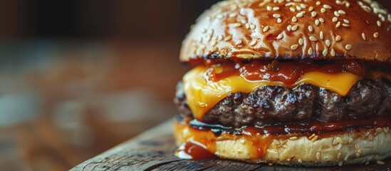 Cheeseburger on wooden table