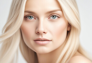 Fototapeta premium Portrait of blond hair and white skin beautiful women, skin care ad, isolated white background 