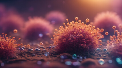 İmaginary bacteria molecule, Bacteria virus or germs illustration.  Human immune system virus. AI generated image