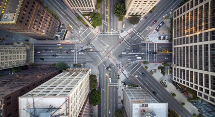 Aerial view of an empty city street intersection