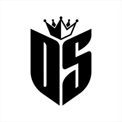DS Letter monogram with shield shape with crown black and white color design