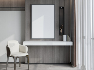 mock up poster frame in modern interior background, living room. 3D render, 3D illustration