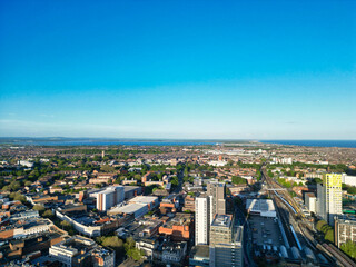 Fototapeta premium Aerial View of Portsmouth City Centre, England United Kingdom. May 15th, 2024