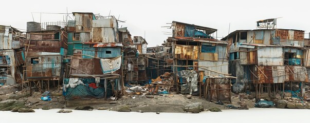 Shantytown with dilapidated metal structures