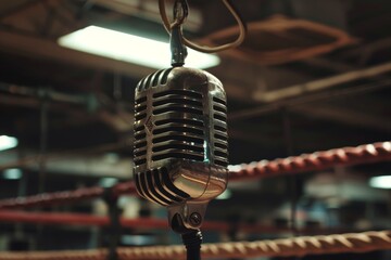 Vintage Microphone Over Boxing Ring Evoking Classic Fight Announcements