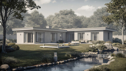 Fototapeta premium a house with garden in modern style