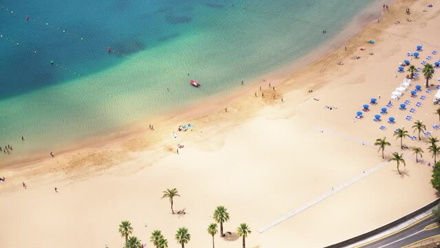 aerial view of Las Teresitas beach, San Andres village and mountains of Tenerife.