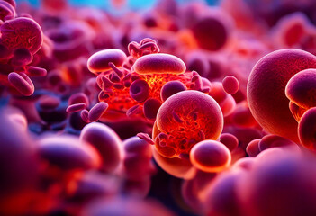 Close-up with red bacteria in 3d Rendering