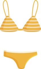 Modern vector illustration of a stylish and trendy yellow striped twopiece bikini swimwear for women, perfect for summer fashion, beachwear, and leisure activities