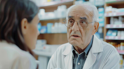 Obraz premium A man in a white lab coat is talking to a woman