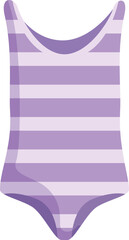 Stylish and trendy purple striped one piece swimsuit illustration for women's summer fashion and beachwear attire, featuring a vibrant and modern stripe pattern