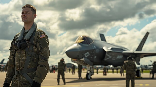 Young American Airman Standing Proudly on an Air Force Base During Daytime Military Exercise