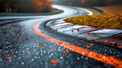 Close-up of a race track in cloudy weather. Concept of racing competition, high speed. Generated by...