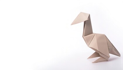 Animal extinct reptile or bird concept origami isolated on white background of a long neck Dodo bird dinosaur, with copy space, simple starter craft for kids