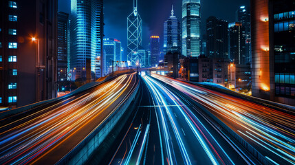 Fototapeta premium High speed car light trails in a city at night,