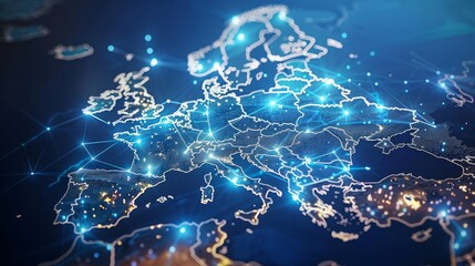 Digital map of Europe, concept of Europe global network and connectivity, data transfer and cyber...