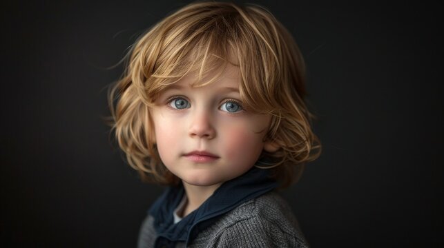 Portrait of a 10 year old boy with blond hair and blue eyes