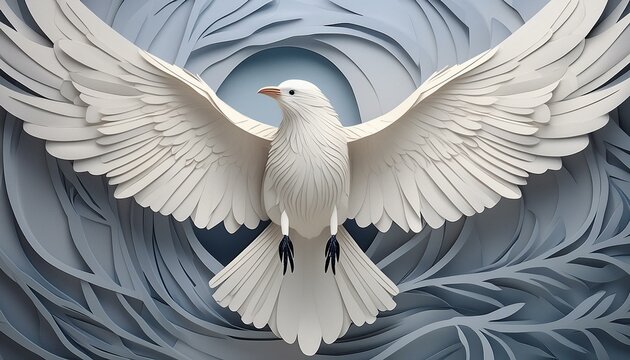 white bird with outstretched wings with white textured background - 3d effect